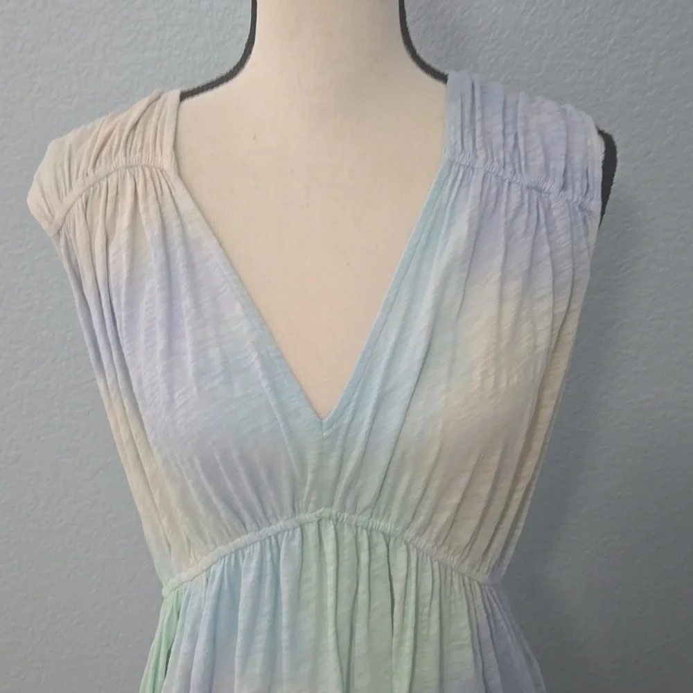 ATM Anthony Thomas Melillo Tie Dye 100% Cotton Blue Flounce Dress Sz Large - Picture 3 of 10